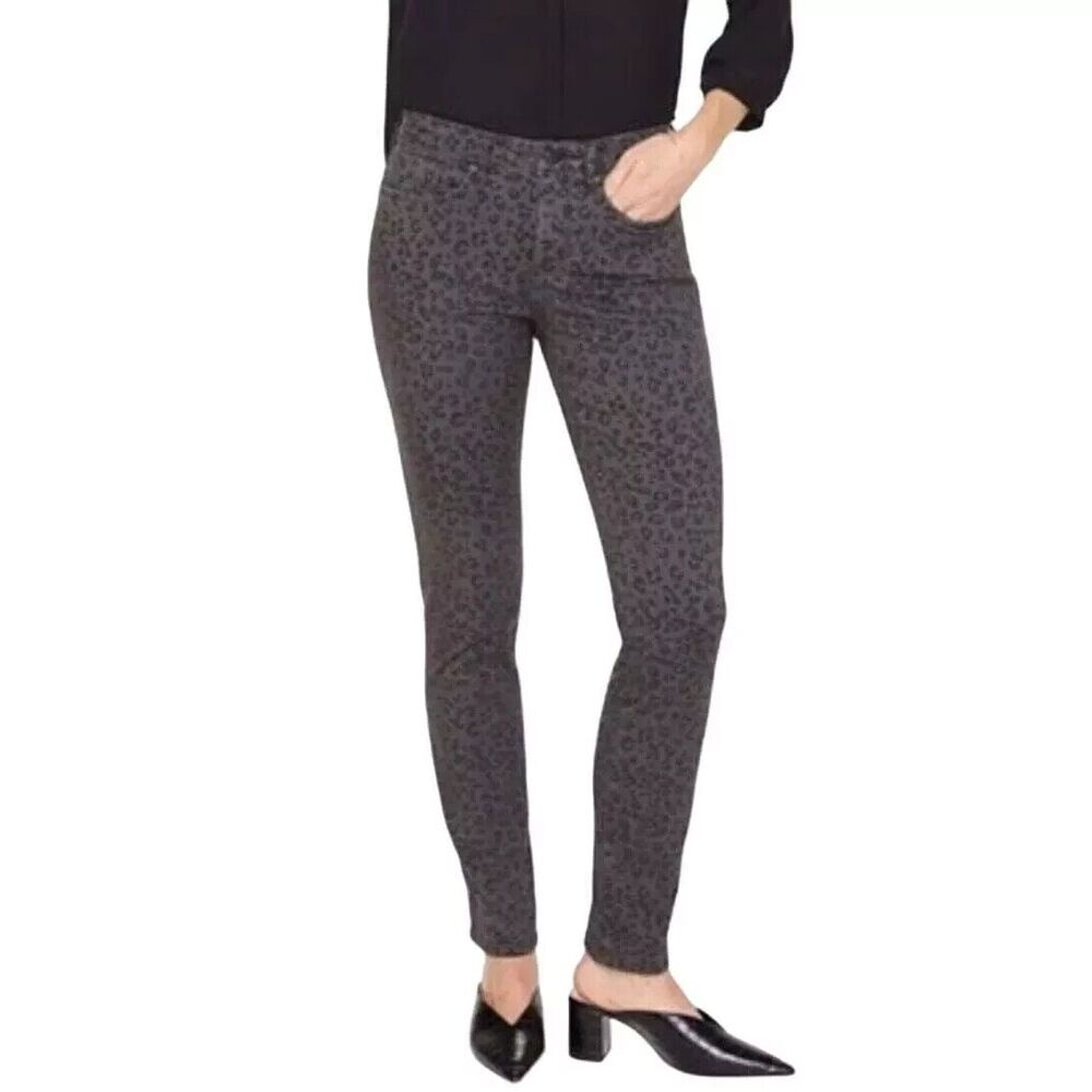 NYDJ Alina Leggings Women 10P Gray Animal Print Shadow Lift Tuck Skinny 5-Pocket